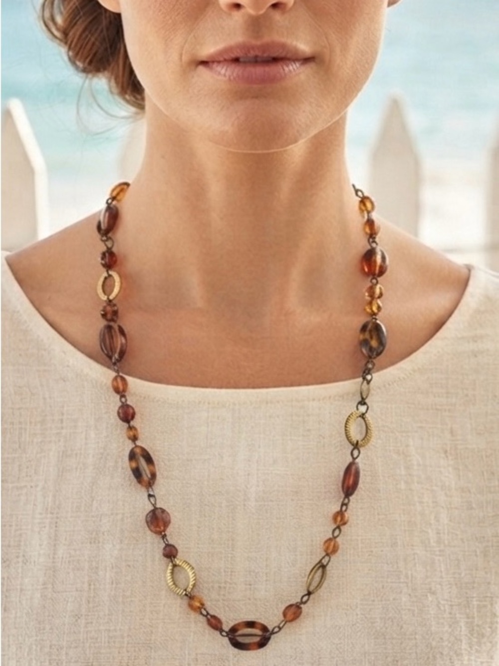 BEADED NECKLACE of colors of Brown, brass and gold like.